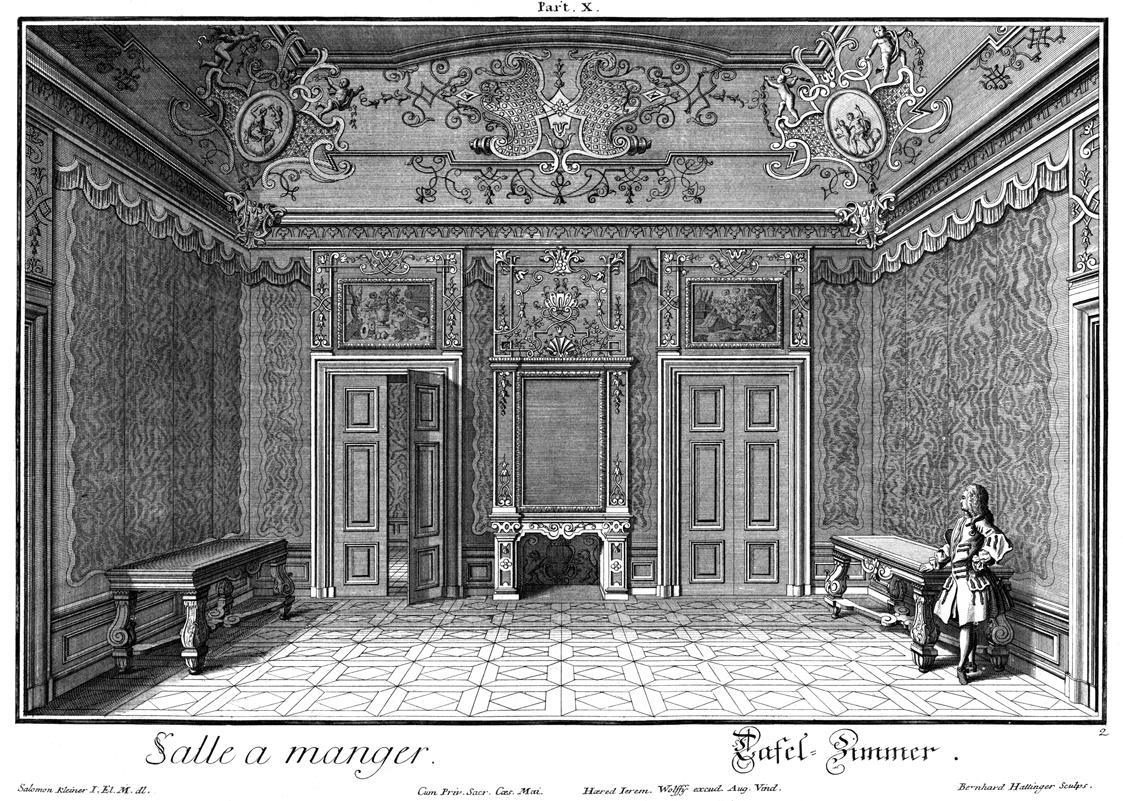 Salomon Kleiner, Tafel-Zimmer, 1740, Radierung, Plattenmaße: 27,3 x 37,4 cm, Belvedere, Wien, I ...
