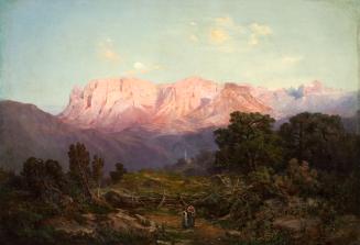 Gottfried Seelos, Schlern mit Rosengarten von Rampeun aus gesehen, Öl auf Leinwand, 67 x 96 cm, ...