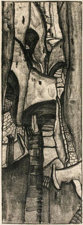 Ernestine Rotter-Peters, Häuserschlucht I, 1930–1940, Monotypie, 79,5 x 29,5 cm, Belvedere, Wie ...