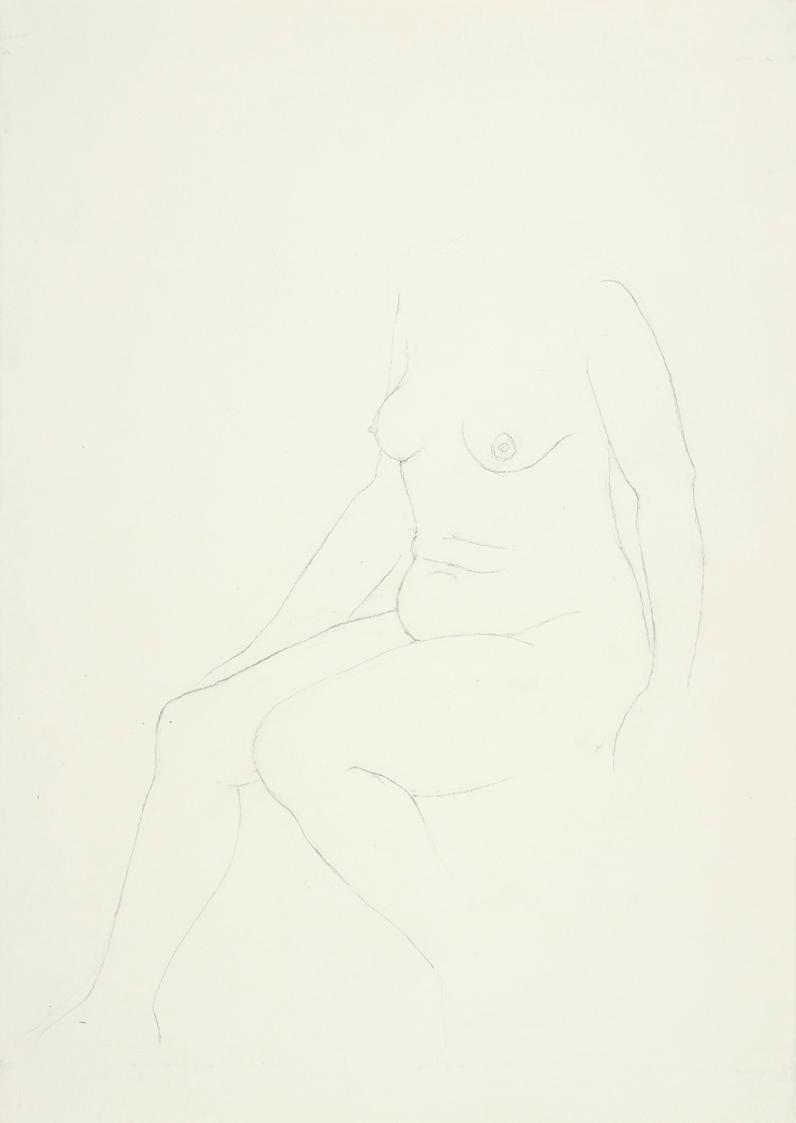 Josefine Sokole, Sitzender weiblicher Akt, undatiert, Bleistift auf Papier, 44,2 x 31,2 cm, Bel ...