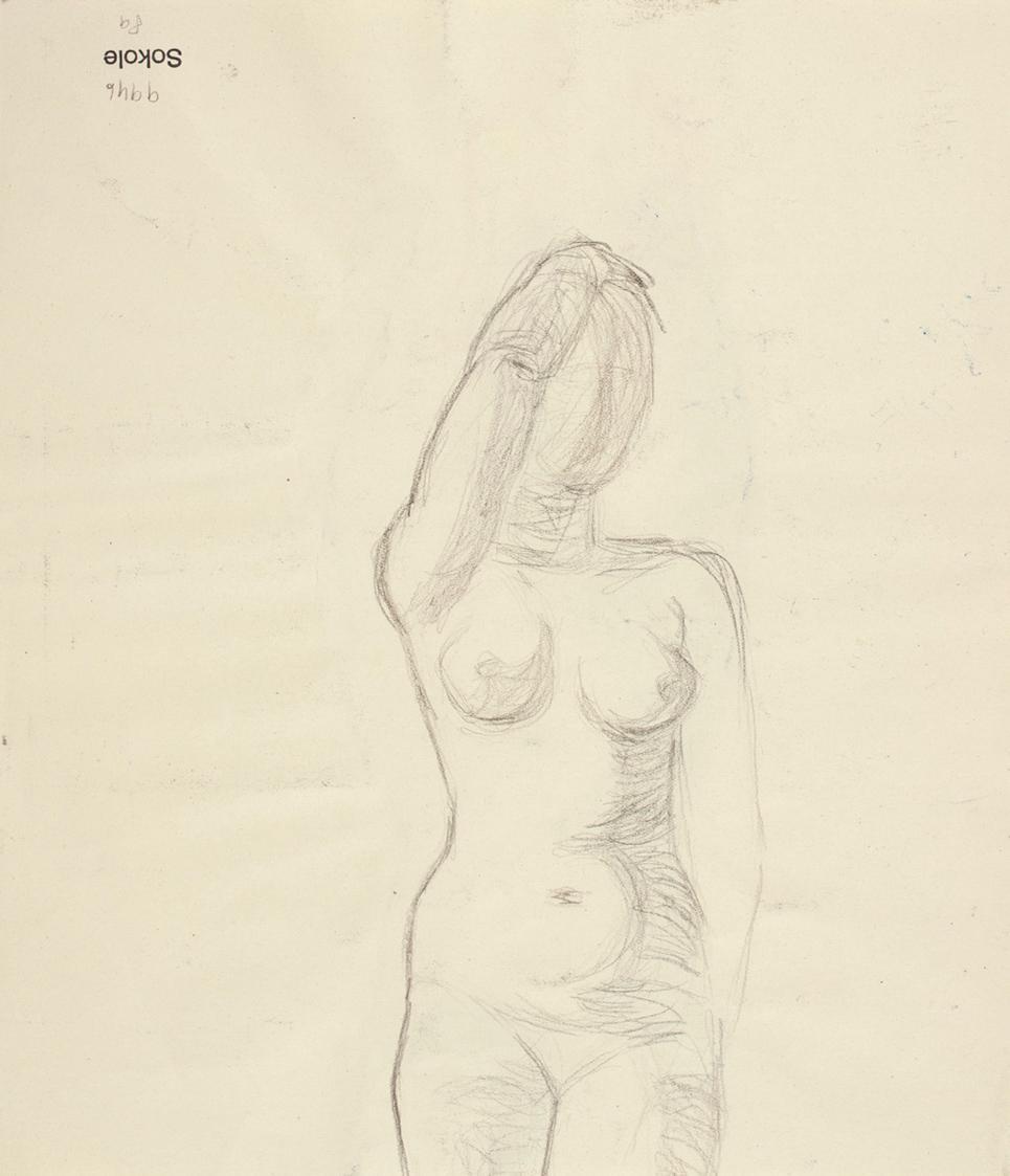 Josefine Sokole, Aktstudie (recto), undatiert, Bleistift, Ölkreide laviert auf Papier, 27,6 x 2 ...
