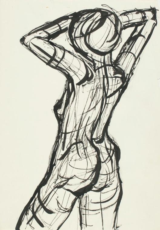 Josefine Sokole, Aktstudie, undatiert, Tusche auf Papier, 29,8 x 21 cm, Belvedere, Wien, Inv.-N ...