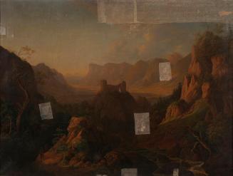 Georg Wiesend, Brunnenburg bei Dorf Tirol und Meran im Etschtal, um 1850, Öl auf Leinwand, 82 × ...