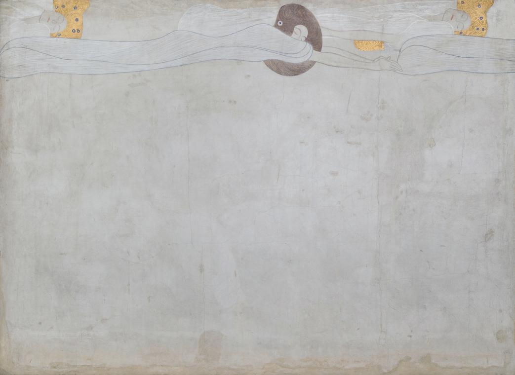 Gustav Klimt, Beethovenfries: Beethovenfries: Die Sehnsucht nach Glück - Tafel 1, linke Langwan ...