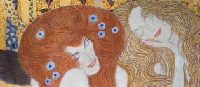 Gustav Klimt,Beethovenfries: Die feindlichen Gewalten - Tafel 1, Stirnwand, 1901, Kaseinfarben, ...