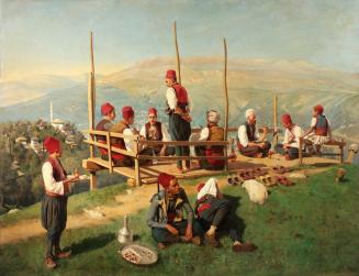 Franz Leo Ruben, Türkisches Kafferhaus in Sarajevo, 1897, Öl auf Leinwand, 129 x 169 cm, Belved ...