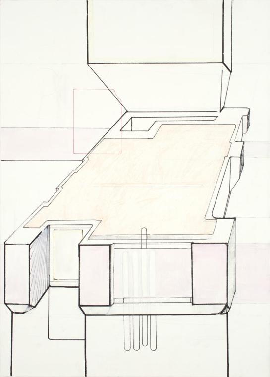 Anastasia Douka, Plattform, 2001, Tusche, Bleistift, Acryl auf Leinwand, ohne Rahmen: 105 × 75  ...