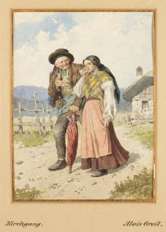 Alois Greil, Kirchgang, 1892, Aquarell auf Papier, 18 x 13,5 cm, Belvedere, Wien, Inv.-Nr. 330