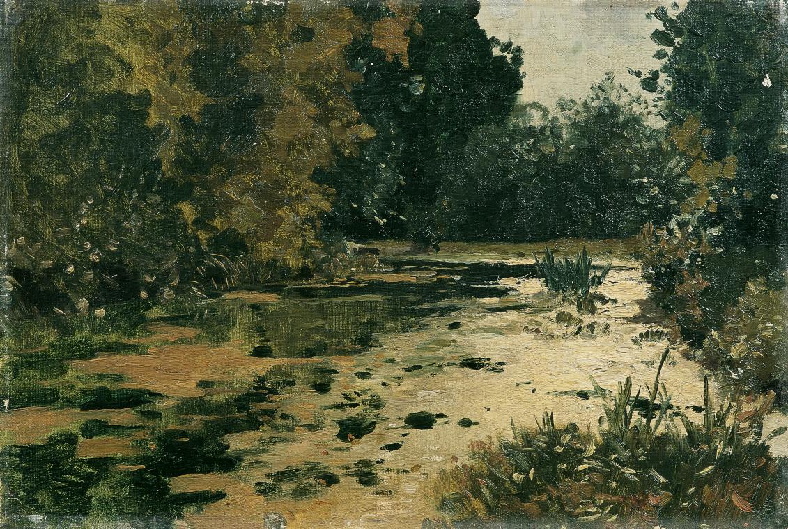 Adolf Gustav Ditscheiner, Waldtümpel, um 1885, Öl auf Leinwand, 29,5 x 43,5 cm, Belvedere, Wien ...