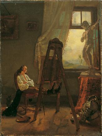 Josef Danhauser, Der eingeschlafene Maler im Atelier, 1830, Öl auf Leinwand, 23,5 x 17,5 cm, Be ...