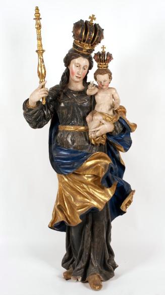 Unbekannter Künstler, Madonna mit Kind, um 1675/1700, Ahornholz, farbig gefasst, H: 166 cm, Bel ...