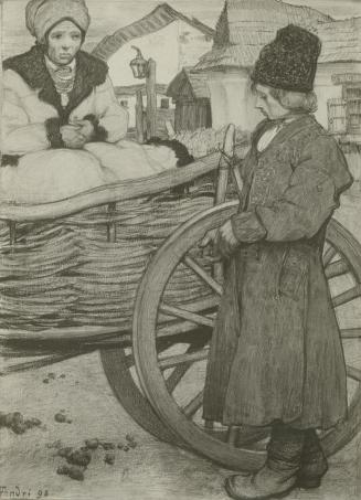 Moriz Nähr, Die Kreidezeichnung: Galizische Bauern - von Ferdinand Andri (?), 1898/1899, Silber ...