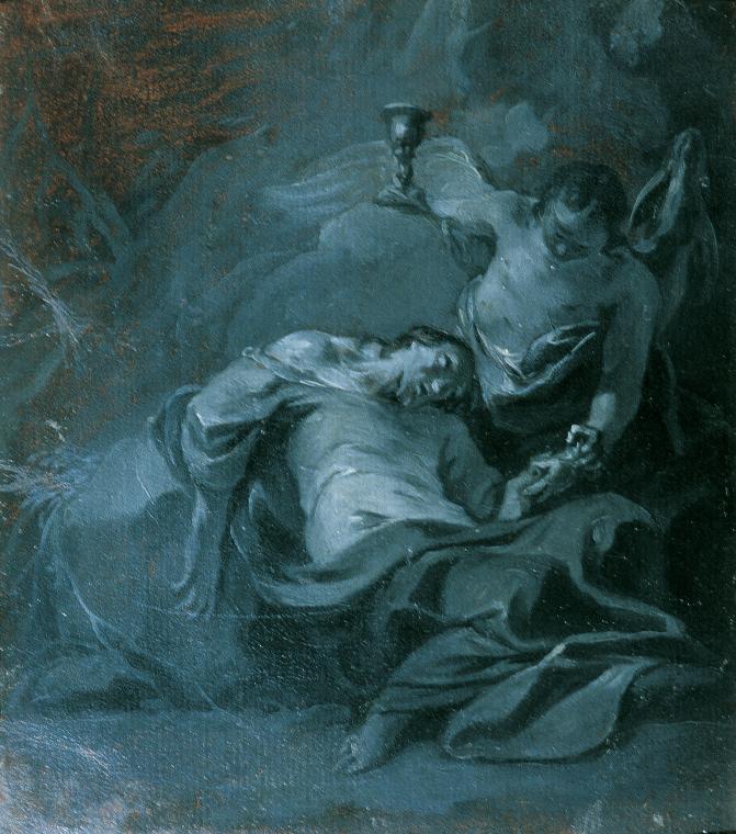 Franz Sigrist d. Ä., Christus am Ölberg (I), um 1780, Ölgrisaille auf Karton, 19 x 28 cm, Belve ...