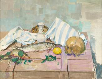 Felix Esterl, Stillleben mit Totenkopf und Fischen, um 1929, Öl auf Leinwand, 71 x 90 cm, Belve ...