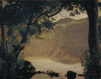 Camille Corot, Der Nemisee, 1843, Öl auf Leinwand, 23,2 x 29,8 cm, Belvedere, Wien, Inv.-Nr. 31 ...