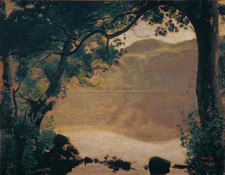 Camille Corot, Der Nemisee, 1843, Öl auf Leinwand, 23,2 x 29,8 cm, Belvedere, Wien, Inv.-Nr. 31 ...