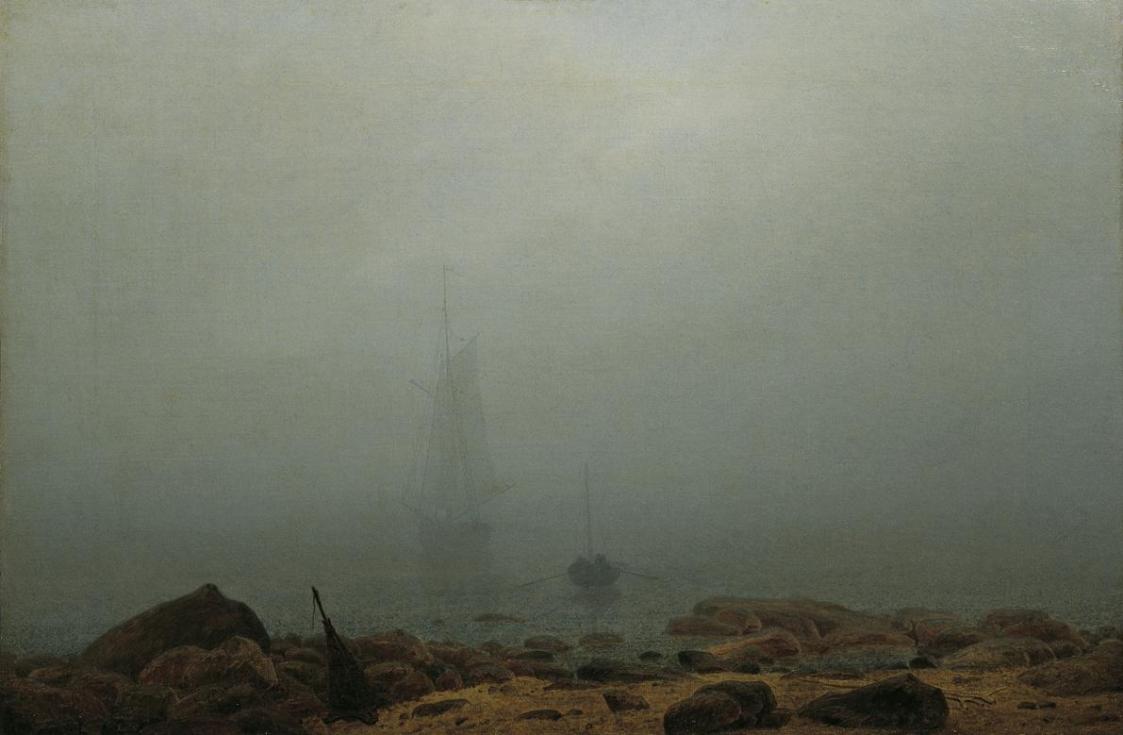 Caspar David Friedrich, Meeresstrand im Nebel, um 1807, Öl auf Leinwand, 34,2 x 50,2 cm, Belved ...