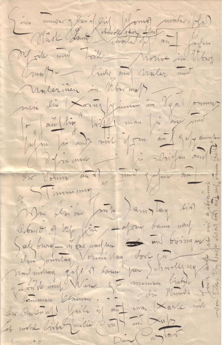 Gustav Klimt, Brief von Gustav Klimt an Emilie Flöge, 3.9.1898, Feder in schwarzer Tusche auf P ...