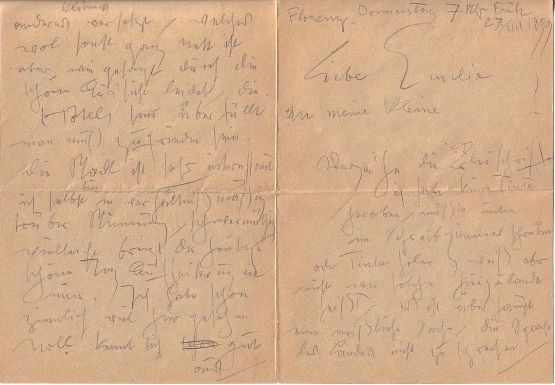 Gustav Klimt, Brief von Gustav Klimt an Emilie Flöge, 27.4.1899, Feder in schwarzer Tusche auf  ...