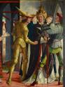 Michael Pacher, Papst Sixtus II. nimmt Abschied vom hl. Laurentius, Detail, um 1465, Malerei au ...