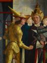 Michael Pacher, Papst Sixtus II. nimmt Abschied vom hl. Laurentius, Detail, um 1465, Malerei au ...