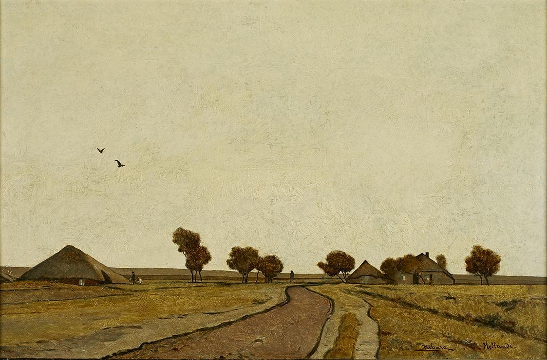 Rudolf Ribarz, Holländische Landschaft mit Gehöften, 1877, Öl auf Holz, Belvedere, Wien, Inv.-N ...