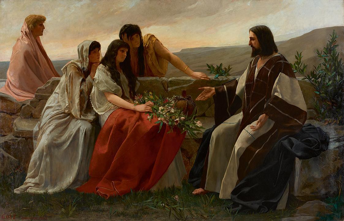 Alexander Demetrius Goltz, Christus und die Frauen, 1885, Öl auf Leinwand, 200 x 312 cm, Belved ...