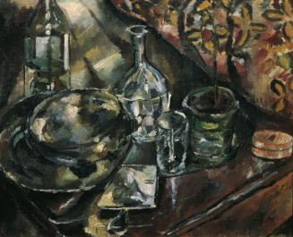 Albert Paris Gütersloh, Stillleben mit Flaschen und Silberschüssel, 1910, Öl auf Leinwand, 50,5 ...