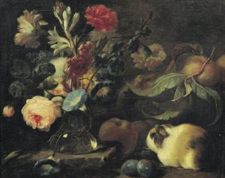 Franz Werner Tamm, Stillleben mit Meerschweinchen, Blumen und Früchten, um 1720/1724, Öl auf Le ...