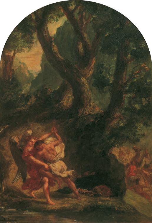 Eugène Delacroix, Jakob ringt mit dem Engel, um 1850/1856, Öl auf Leinwand, 57 x 40,5 cm, Belve ...