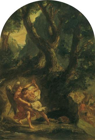 Eugène Delacroix, Jakob ringt mit dem Engel, um 1850/1856, Öl auf Leinwand, 57 x 40,5 cm, Belve ...