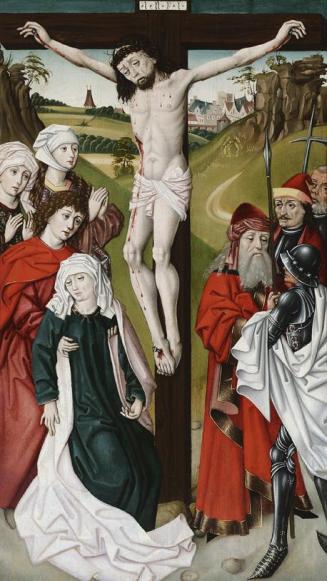 Meister des Schottenaltars (Umkreis), Kreuzigung Christi, Wien, um 1475, Malerei auf Eichenholz ...