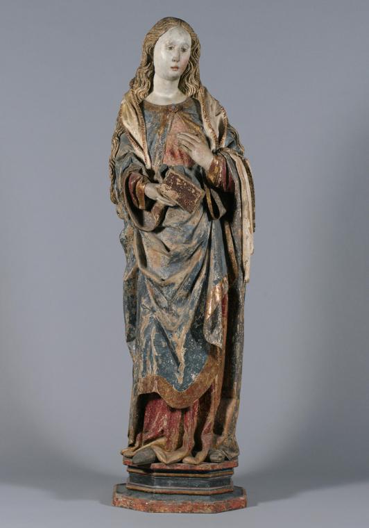 Maria einer Verkündigungsgruppe, um 1465, Lindenholz, gefasst, Details vergoldet, H: 180 cm, Be ...