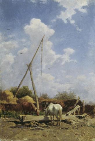 August von Pettenkofen, Ungarische Pferdetränke, um 1860/1870, Öl auf Holz, 27 x 40 cm, Belvede ...