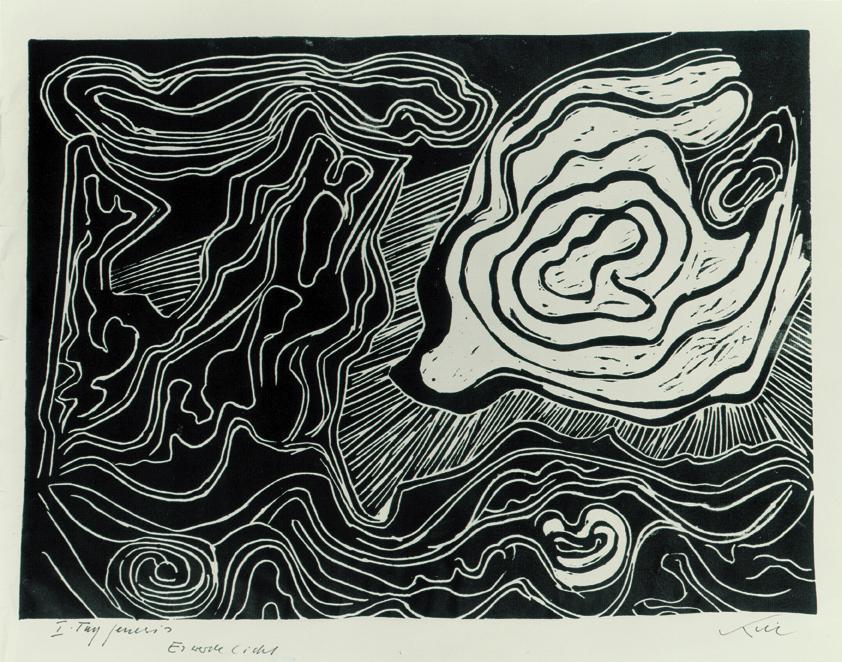 Robert Keil, Es werde Licht, um 1969, Linolschnitt, 48 x 64 cm, Belvedere, Wien, Inv.-Nr. 9122