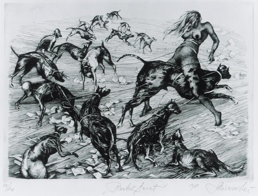 Witold Krzysztof Skórczewski, Hundewelt, 1981, Radierung auf Papier, 24,5 x 34,5 cm, Belvedere, ...