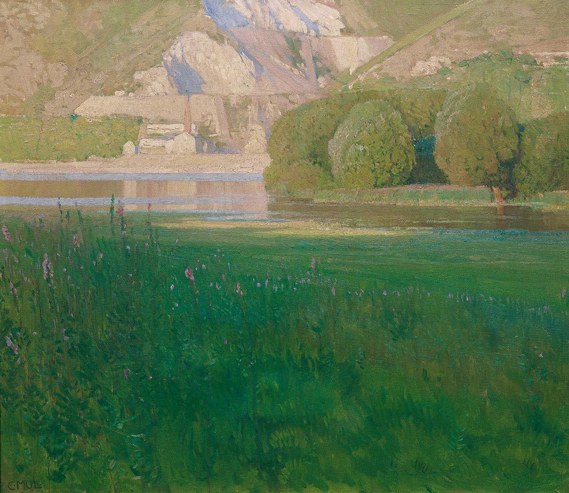 Carl Moll, Abenddämmerung. Steinbruch an der Donau, 1902, Öl auf Leinwand, 57 x 68 cm, Belveder ...