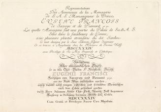 Salomon Kleiner, Titelblatt des "Menageriewerks", 1734, Kupferstich, Druck in Schwarz auf Papie ...