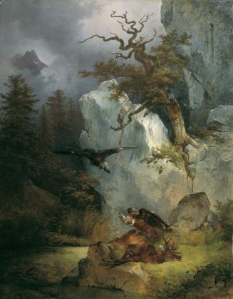 Friedrich August Mathias Gauermann, Ein Geier auf verendetem Hirsch, 1832, Öl auf Leinwand, 147 ...