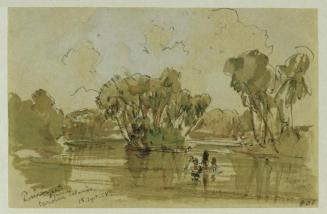 Joseph Selleny, Landschaft auf der Insel Puinipet (Ponape), Caroline Islands, 1858, Bleistift,  ...