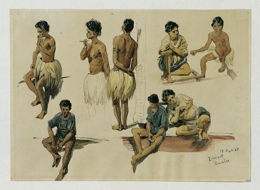 Joseph Selleny, Eingeborene der Insel Puinipet (Ponape), Caroline Islands, 1858, Bleistift, Aqu ...