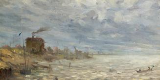 Emil Jakob Schindler, Meeresküste von Sylt, 1892, Öl auf Leinwand auf Holz, 16,5 x 30,5 cm, Bel ...