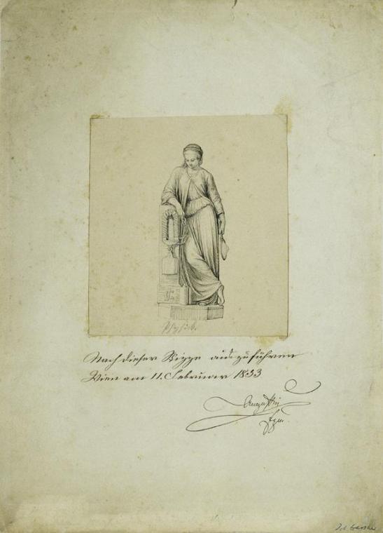Hanns Gasser, Allegorie der Physik, 1853, Feder auf Papier, aufgezogen, 13,5 × 12 cm, Belvedere ...