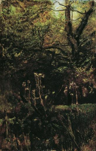 Anton Romako, Waldlichtung mit Disteln, 1885, Öl auf Holz, 44 x 29 cm, Belvedere, Wien, Inv.-Nr ...
