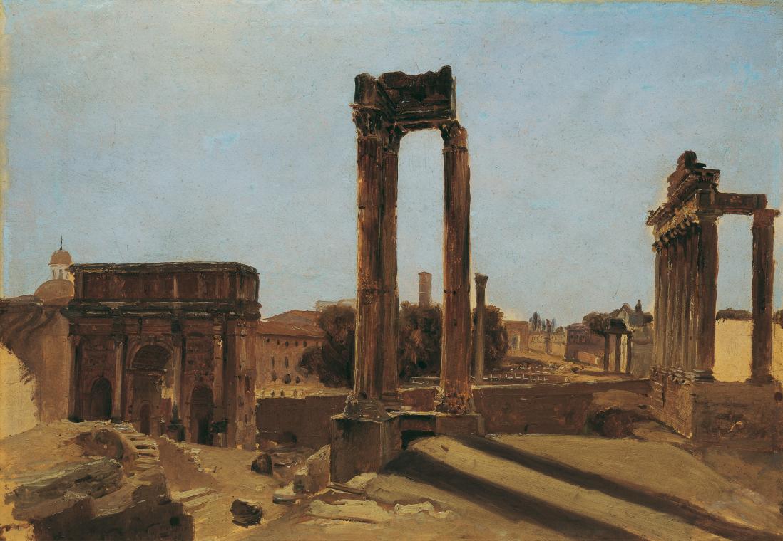 Carl Blechen, Das Forum Romanum, 1829, Öl auf Papier auf Karton, 36 x 51 cm, Belvedere, Wien, I ...