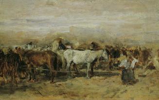 August von Pettenkofen, Pferdemarkt in Szolnok II, 1877, Öl auf Holz, 19,5 x 32 cm, Belvedere,  ...