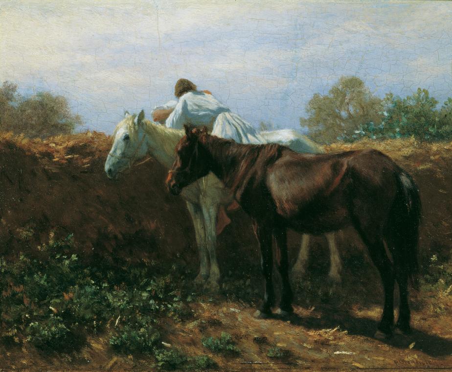 August von Pettenkofen, Der Kuss I (Das Rendezvous I), 1864, Öl auf Holz, 24 x 31 cm, Belvedere ...