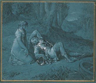 Johann Peter Krafft, Rinaldo und Armida – Armidens Liebe, 1805, Feder, Tusche auf blauem Tonpap ...