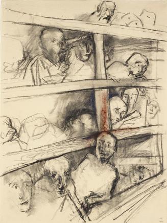 Gerhart Frankl, Die Schlafstelle, 1962, Kohle, Pastell und Gouache auf Papier, 63,5 × 48,5 cm,  ...