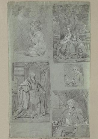 Johann Peter Krafft, 5 Bildnisstudien, undatiert, Bleistift auf Tonpapier, 37 × 22 cm, Belveder ...